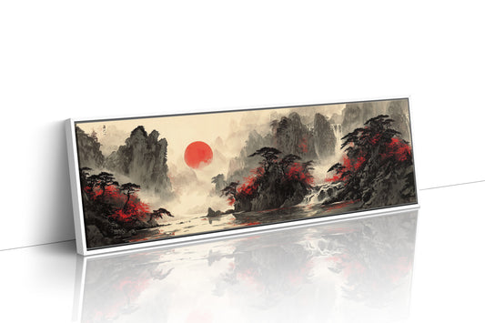 Crimson Trees Beneath a Rising Sun