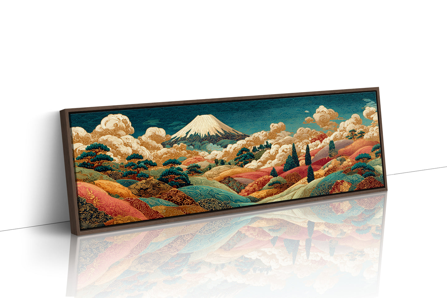 Golden Mount Fuji Over Patterned Hills