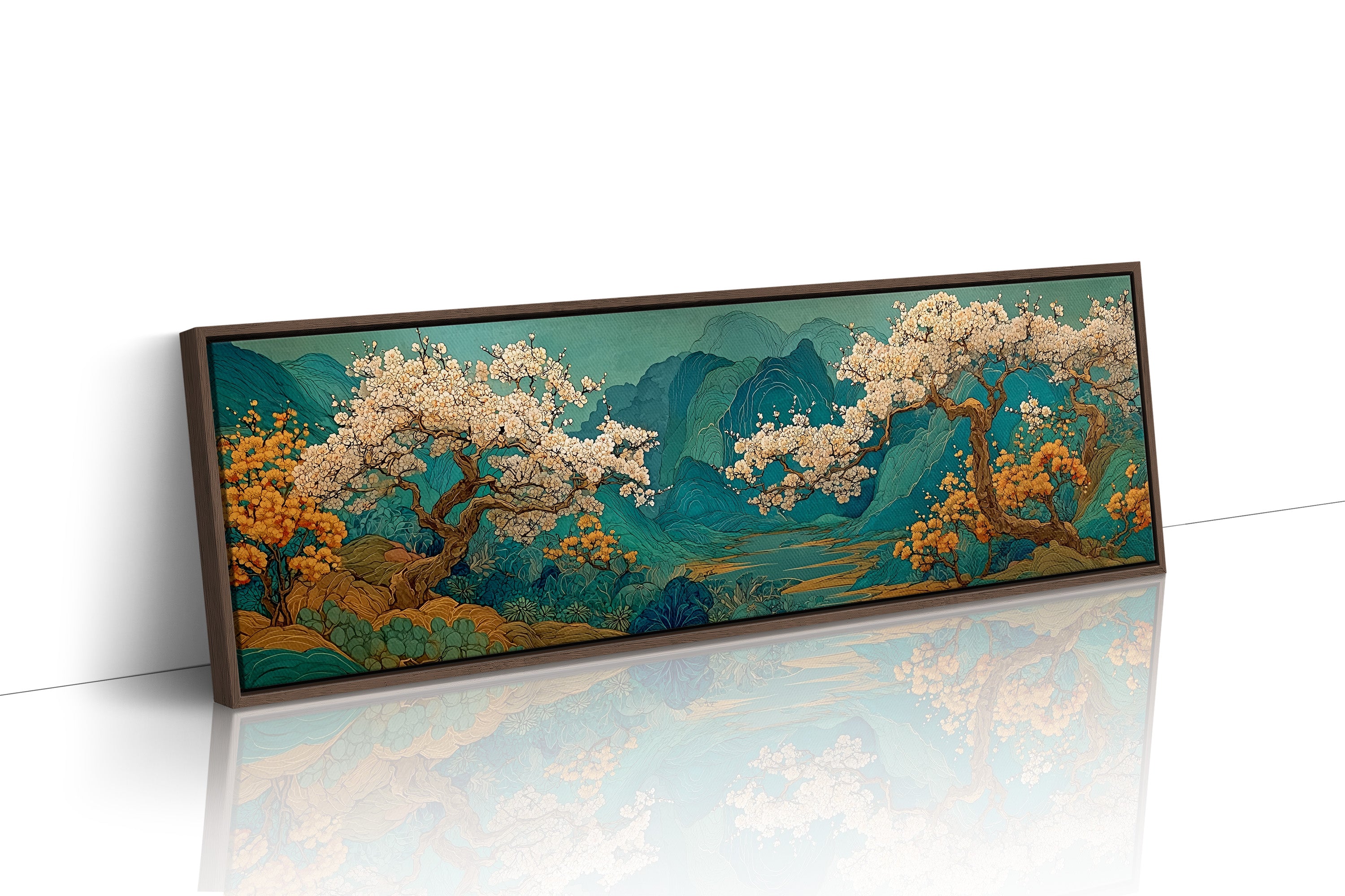 Cherry Blossoms Over Tranquil Mountain Lake