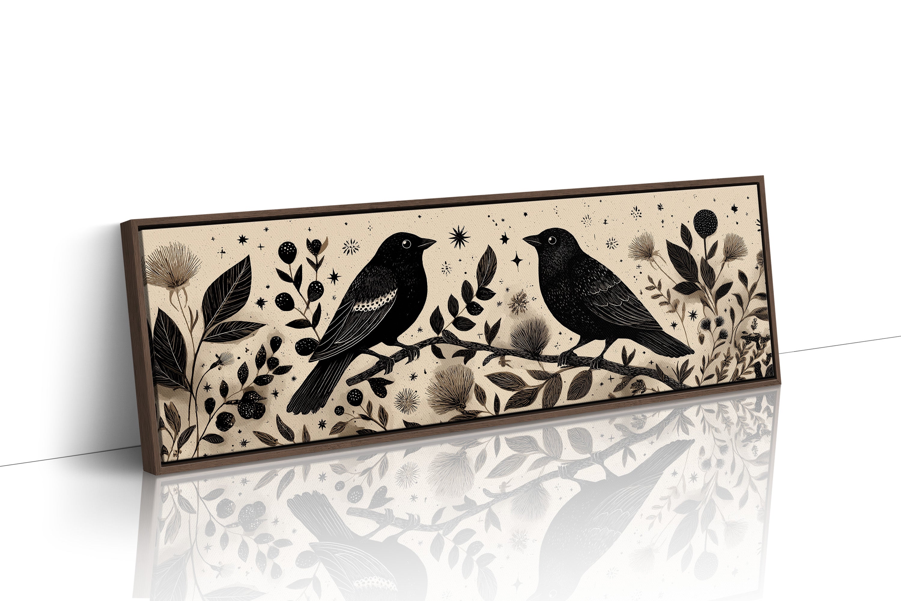Midnight Birds Among Wildflowers