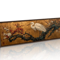 Egret Among Crimson Plum Blossoms