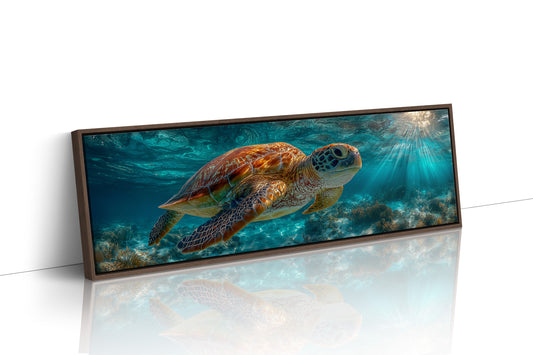 Sea Turtle Swimming In Sunlit Ocean