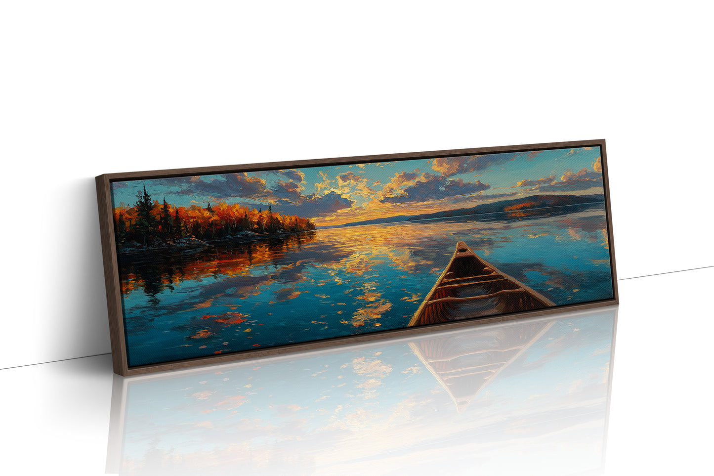 Canoe Drifting Across A Golden Lake