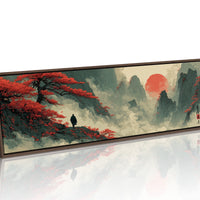 Red Sun Over Misty Mountain Peaks