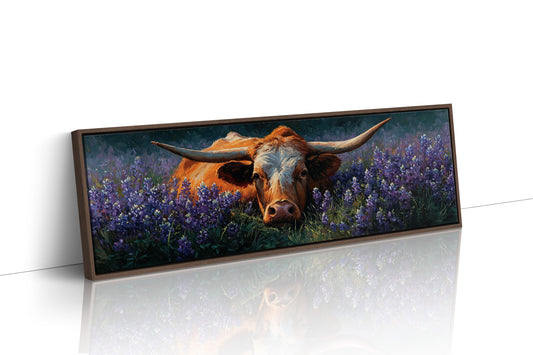 Texas Longhorn Resting in Bluebonnet Meadow