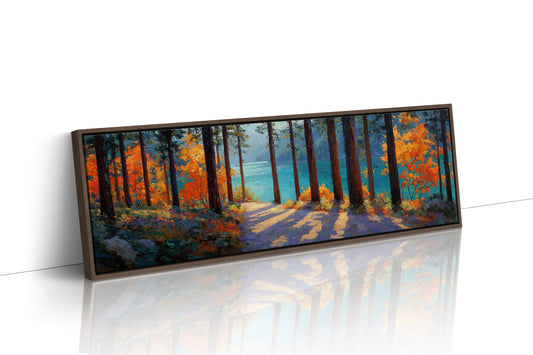 Autumn Forest Path Overlooking Turquoise Lake