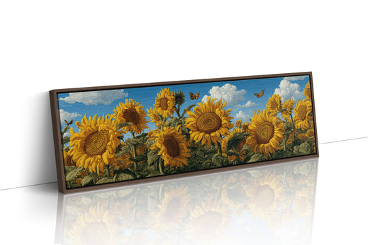 Sunflowers Beneath a Carved Sky
