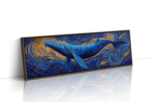 Majestic Blue Whale in Golden Ocean Swirl
