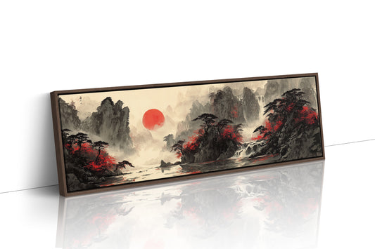 Crimson Trees Beneath a Rising Sun