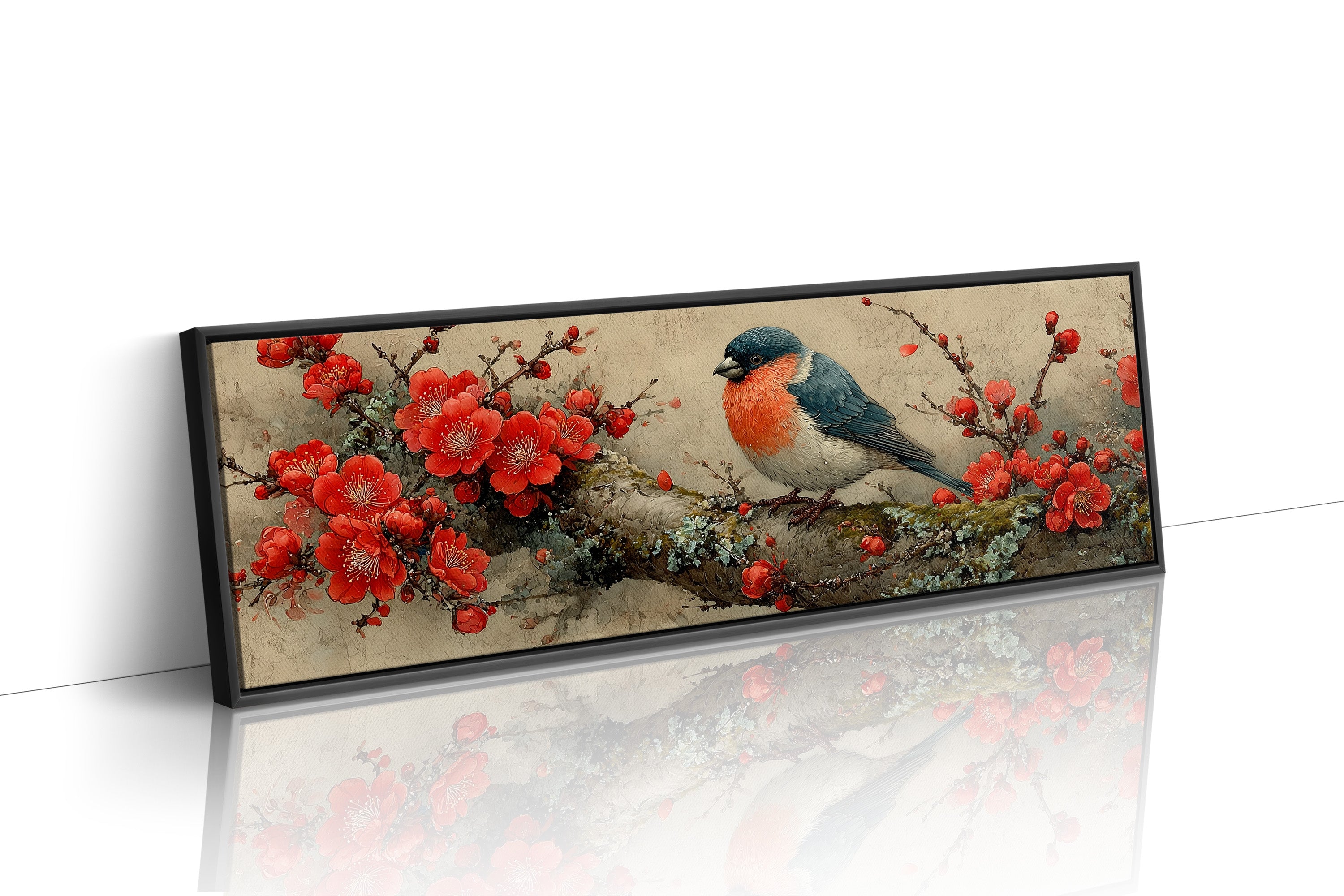 Songbird Among Scarlet Blossoms