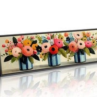 Blooms In Striped Blue Vases