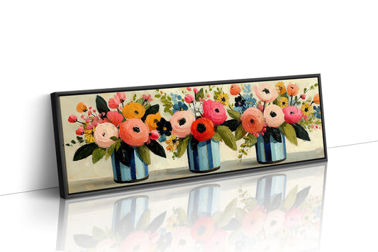 Blooms In Striped Blue Vases