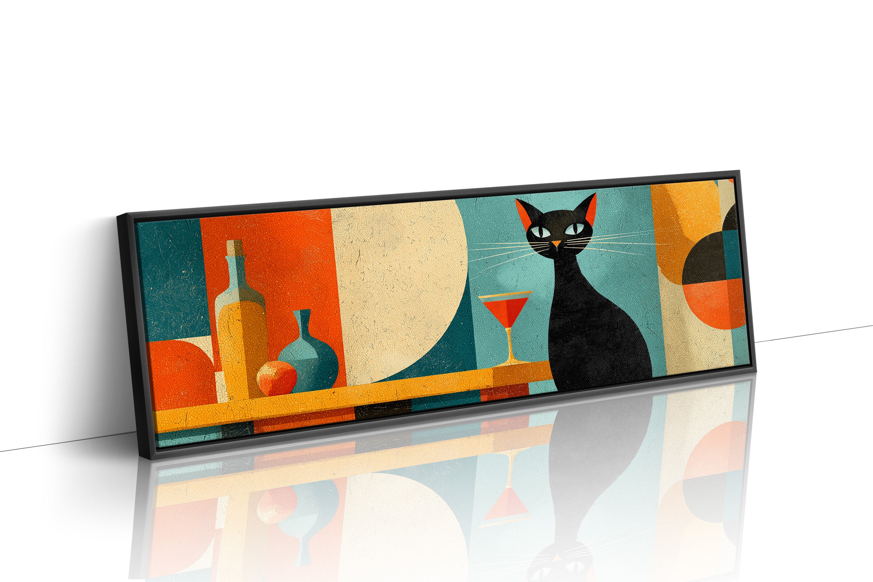 Mid Century Black Cat and Cocktail