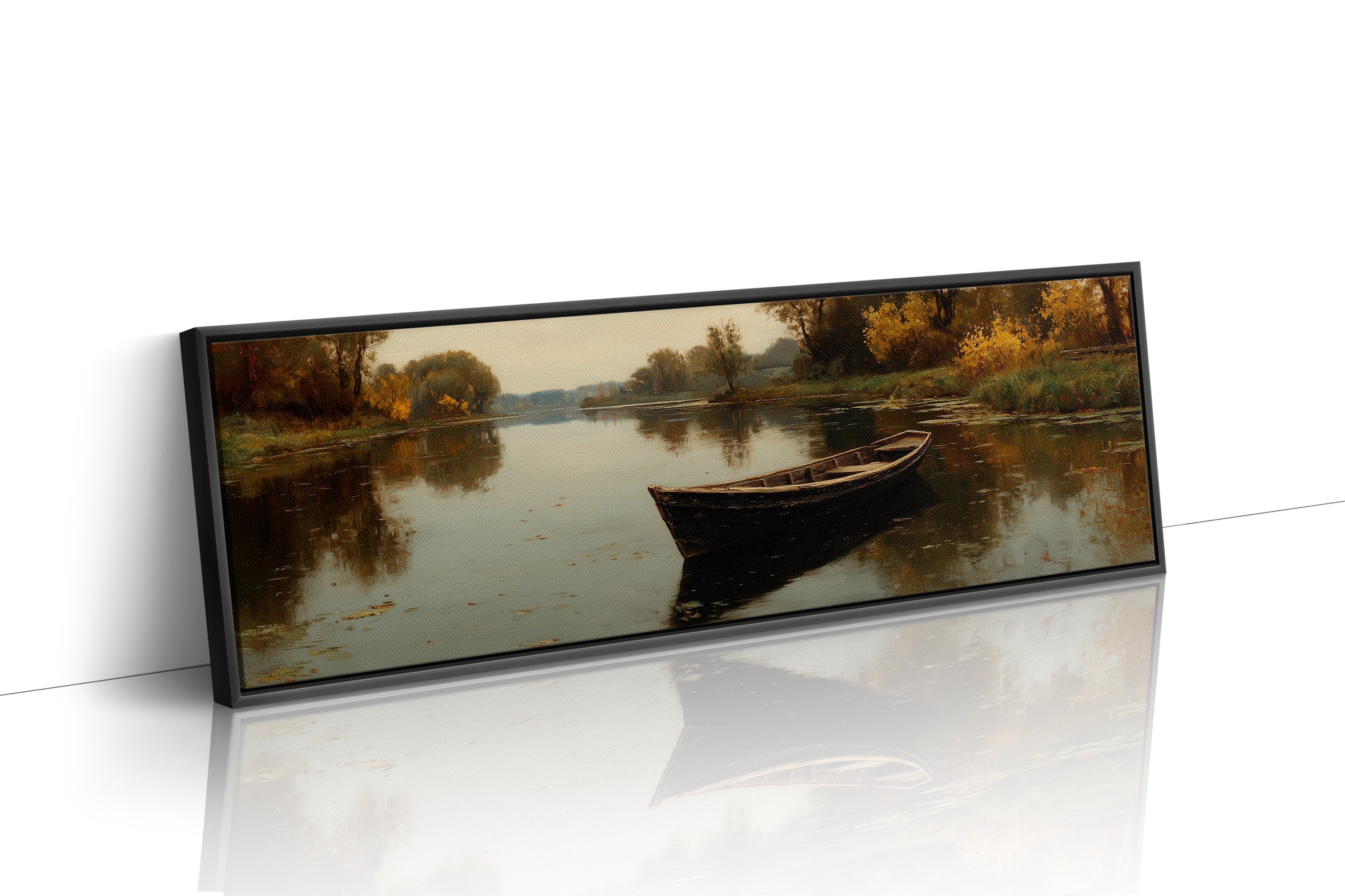Quiet Boat on Autumn River