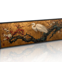 Egret Among Crimson Plum Blossoms