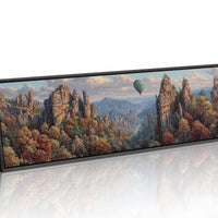 Hot Air Balloon Over Autumn Cliffs