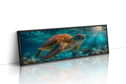 Sea Turtle Swimming In Sunlit Ocean