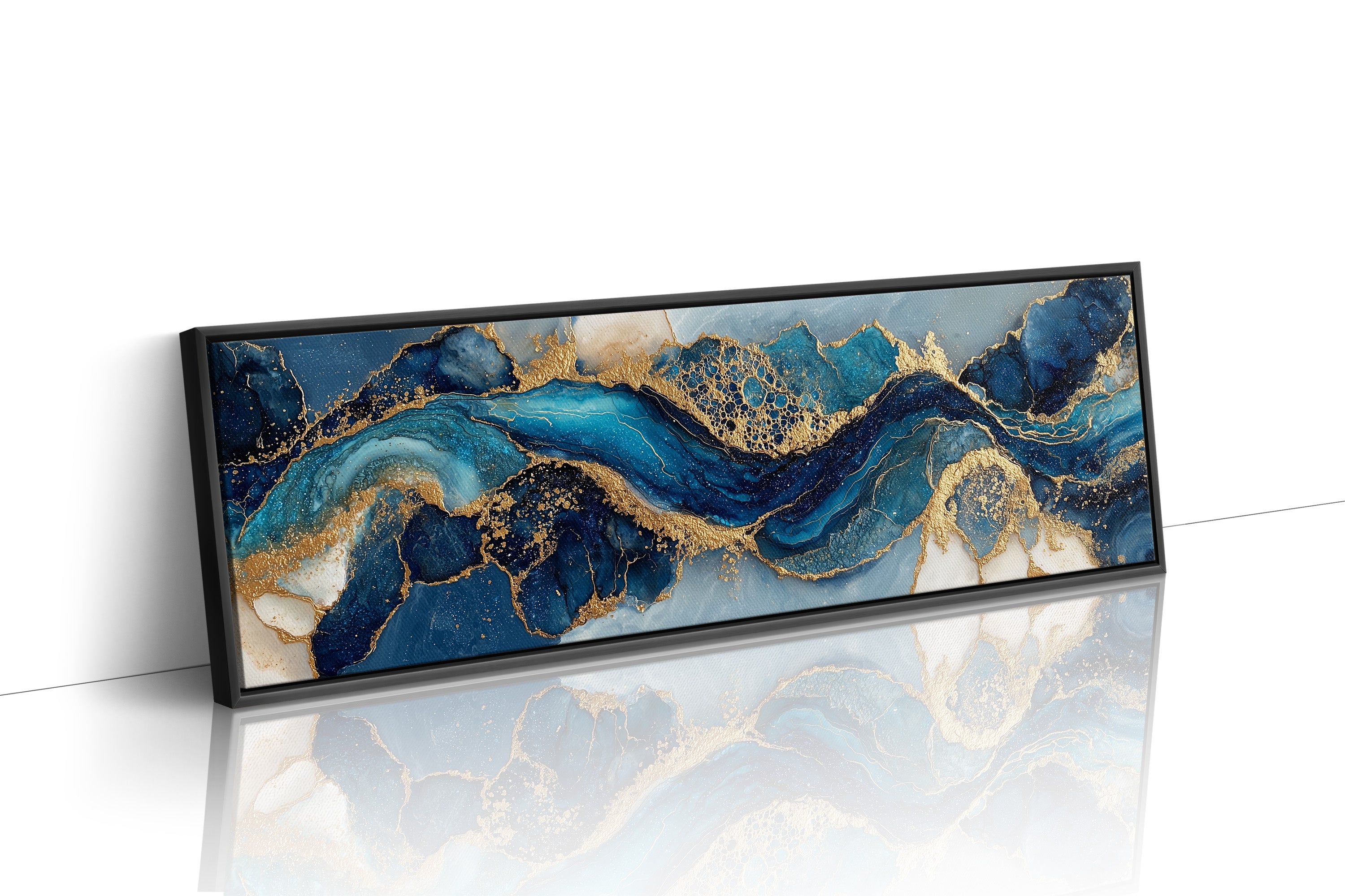 Blue And Gold Abstract Fluid Art
