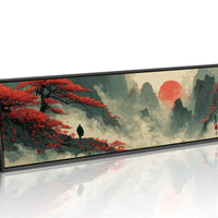 Red Sun Over Misty Mountain Peaks
