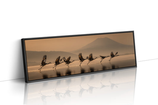 Cranes Rising Across Quiet Waters