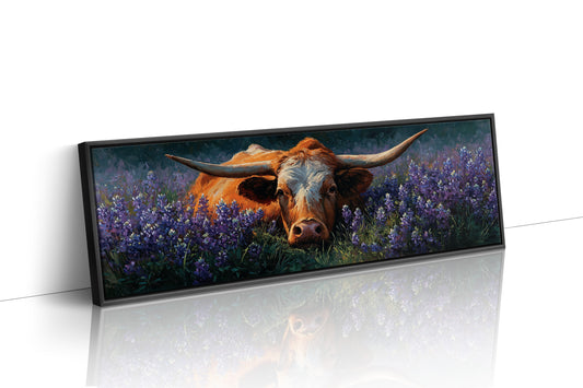 Texas Longhorn Resting in Bluebonnet Meadow