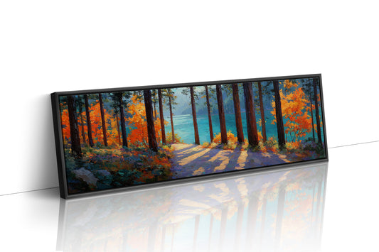 Autumn Forest Path Overlooking Turquoise Lake