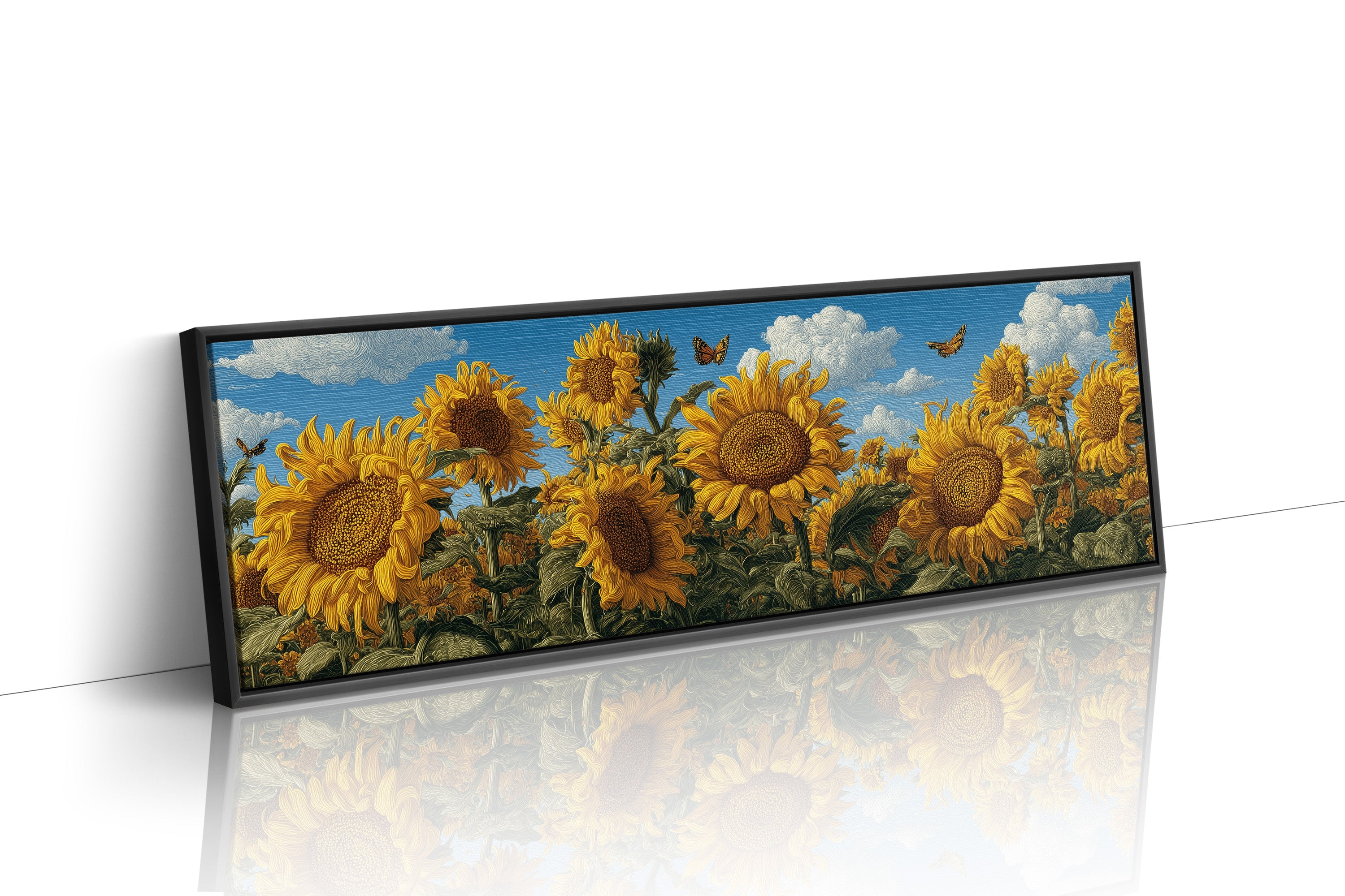 Sunflowers Beneath a Carved Sky