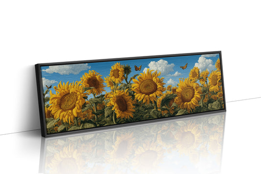 Sunflowers Beneath a Carved Sky