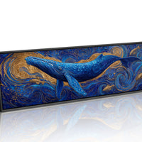 Majestic Blue Whale in Golden Ocean Swirl