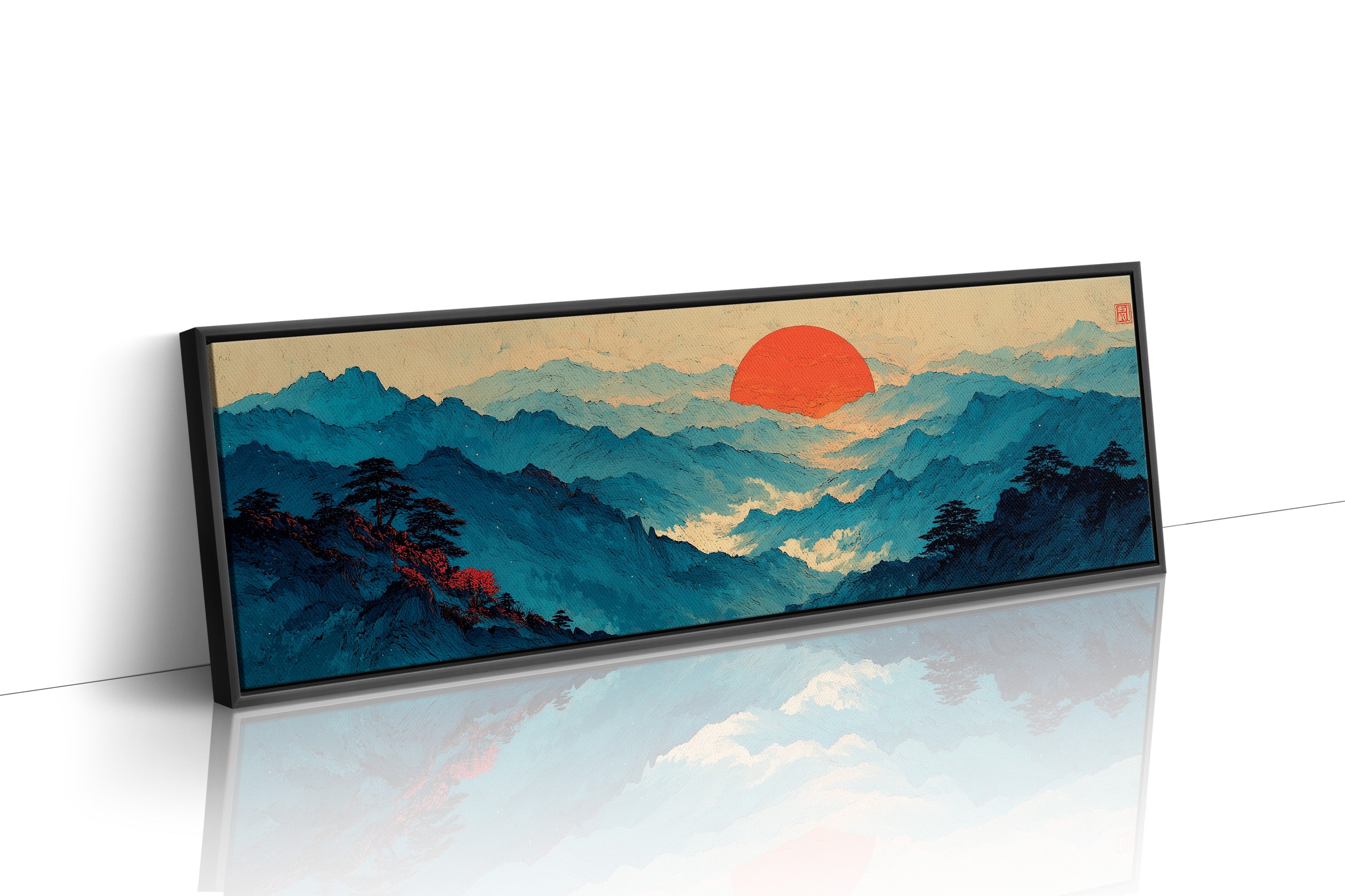 Crimson Sun Over Blue Mountain Seas