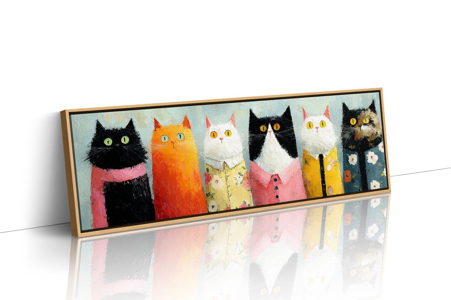 Dressed-Up Cats in a Row