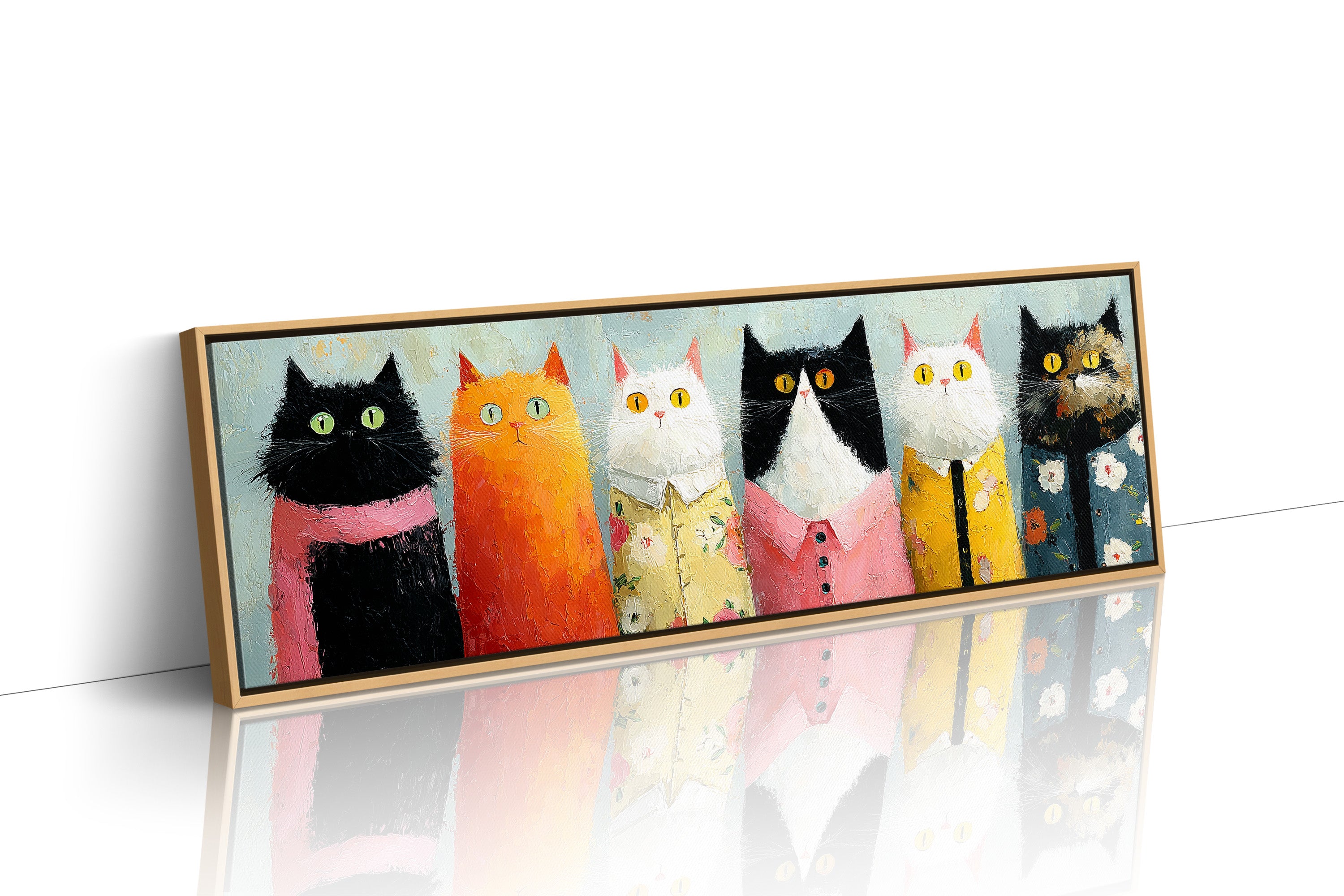 Dressed-Up Cats in a Row