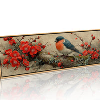 Songbird Among Scarlet Blossoms