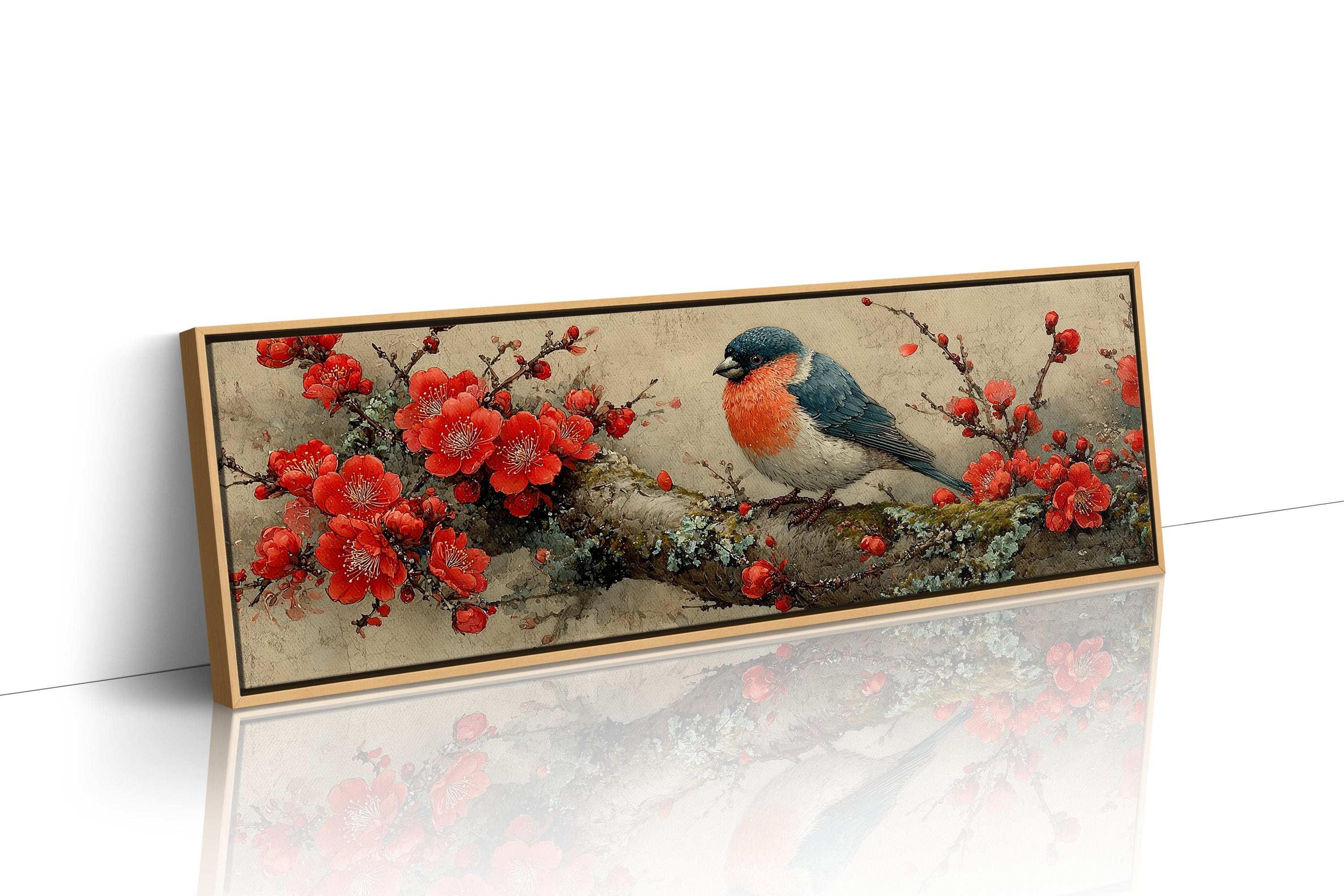 Songbird Among Scarlet Blossoms