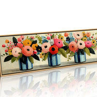 Blooms In Striped Blue Vases