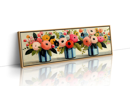 Blooms In Striped Blue Vases