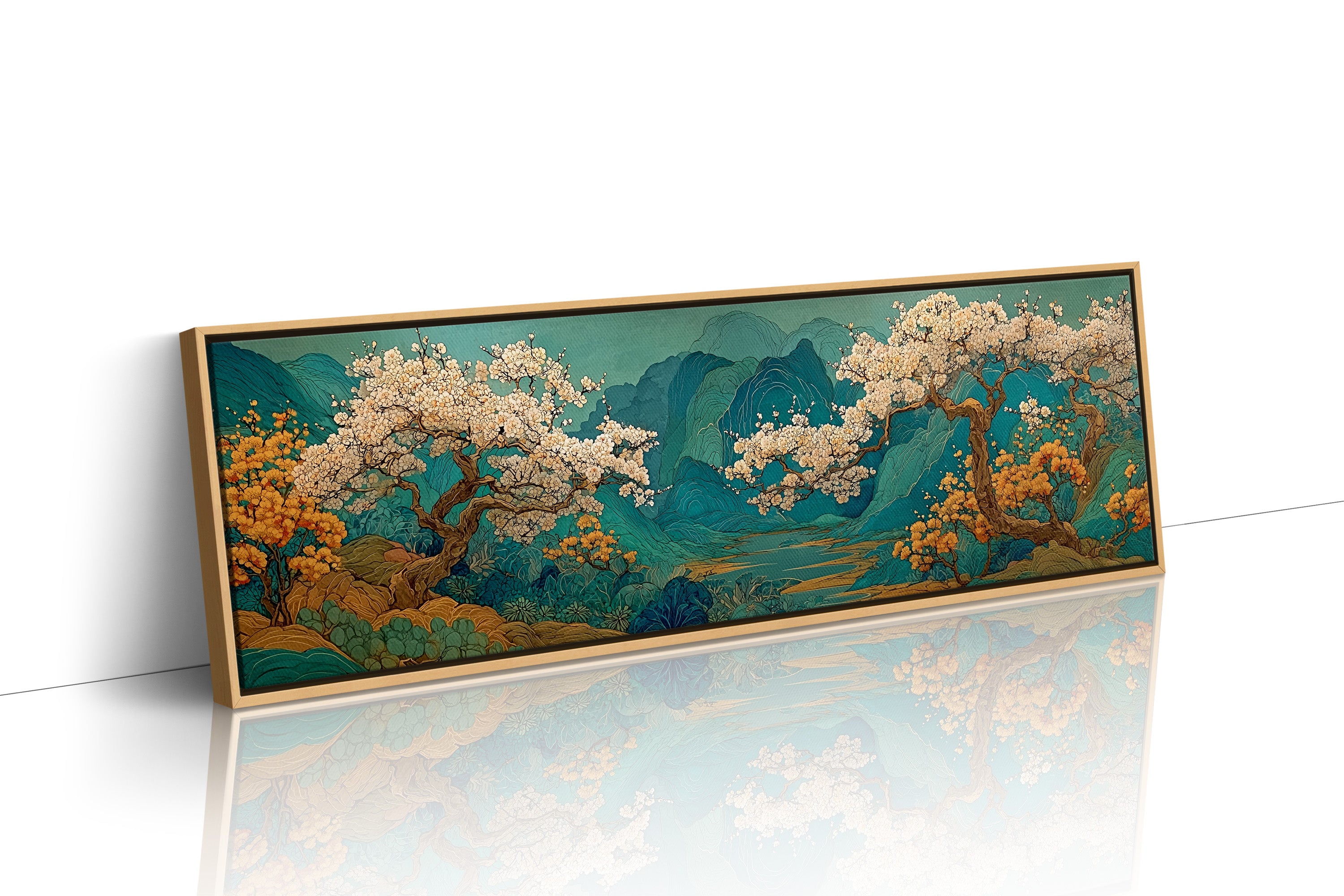 Cherry Blossoms Over Tranquil Mountain Lake