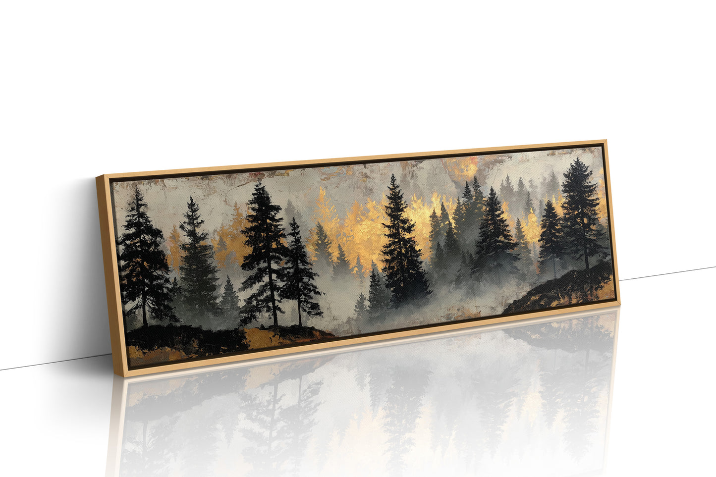 Golden Mist Through Pines
