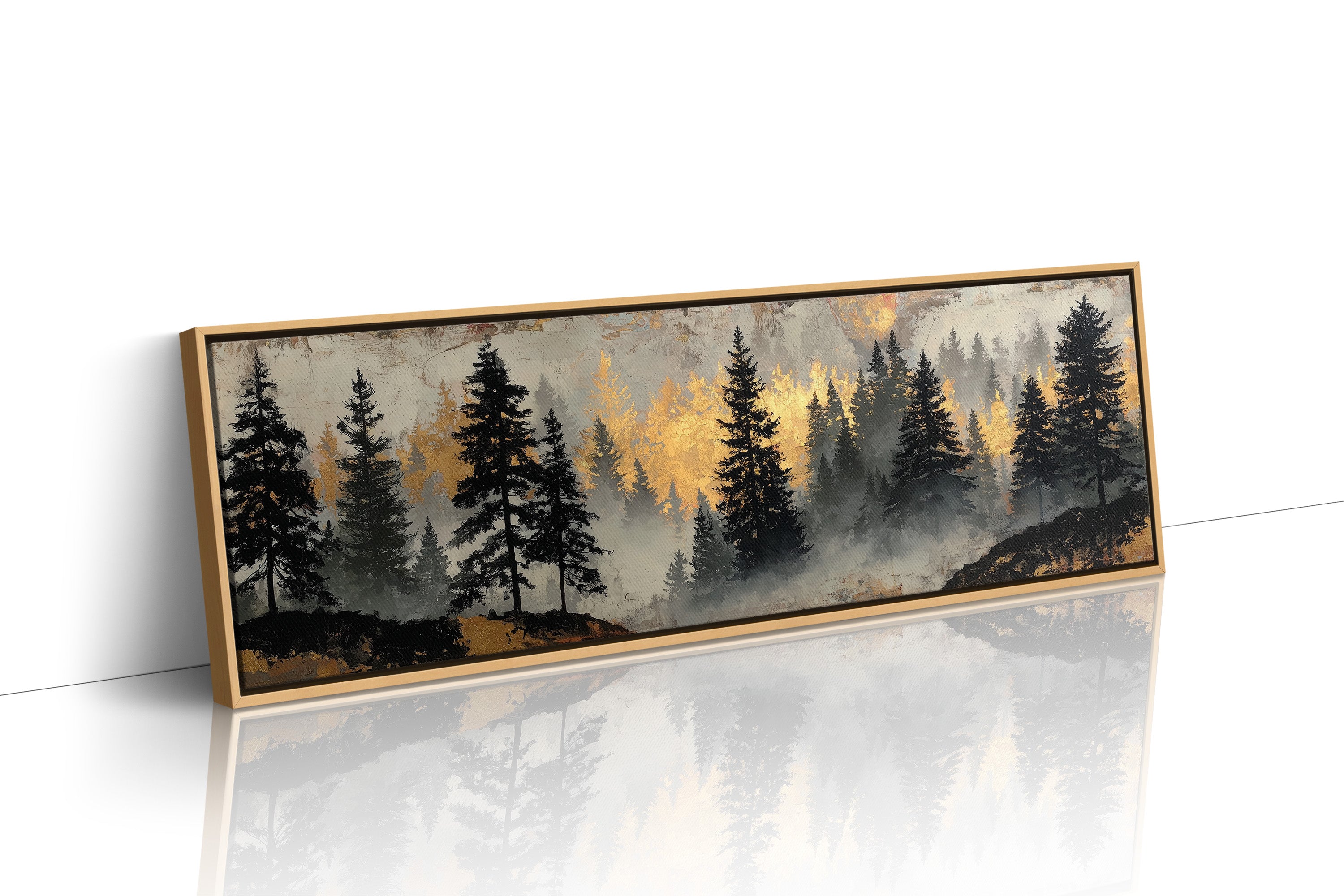 Golden Mist Through Pines