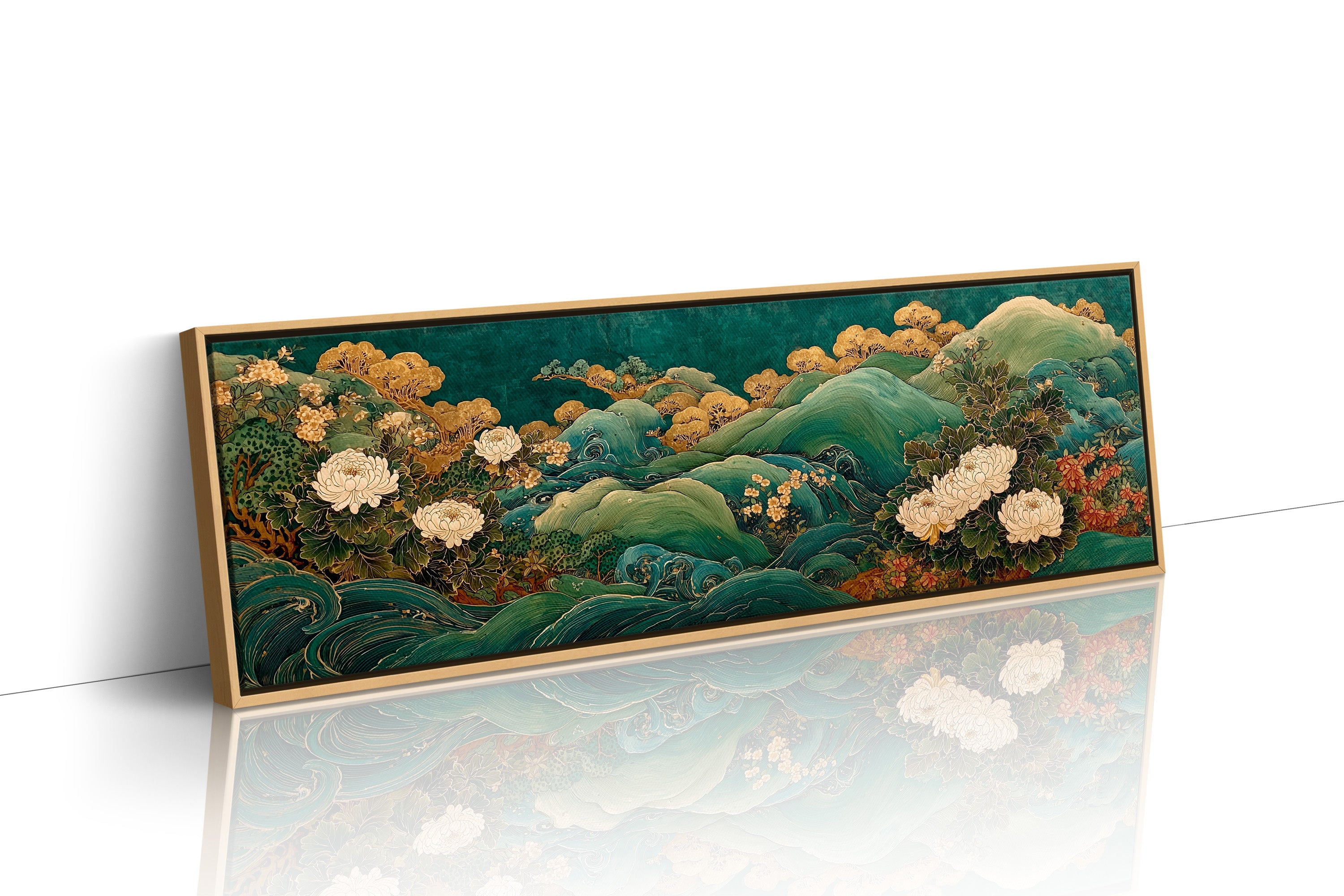 Golden Blooms Above Emerald Waves