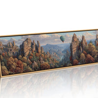 Hot Air Balloon Over Autumn Cliffs