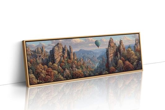 Hot Air Balloon Over Autumn Cliffs