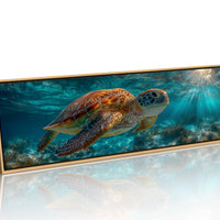 Sea Turtle Swimming In Sunlit Ocean
