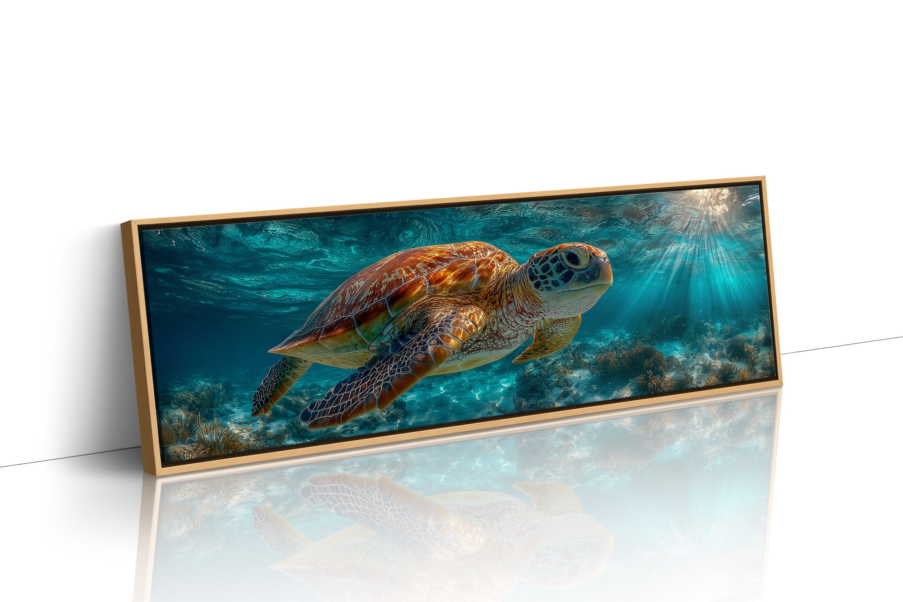 Sea Turtle Swimming In Sunlit Ocean