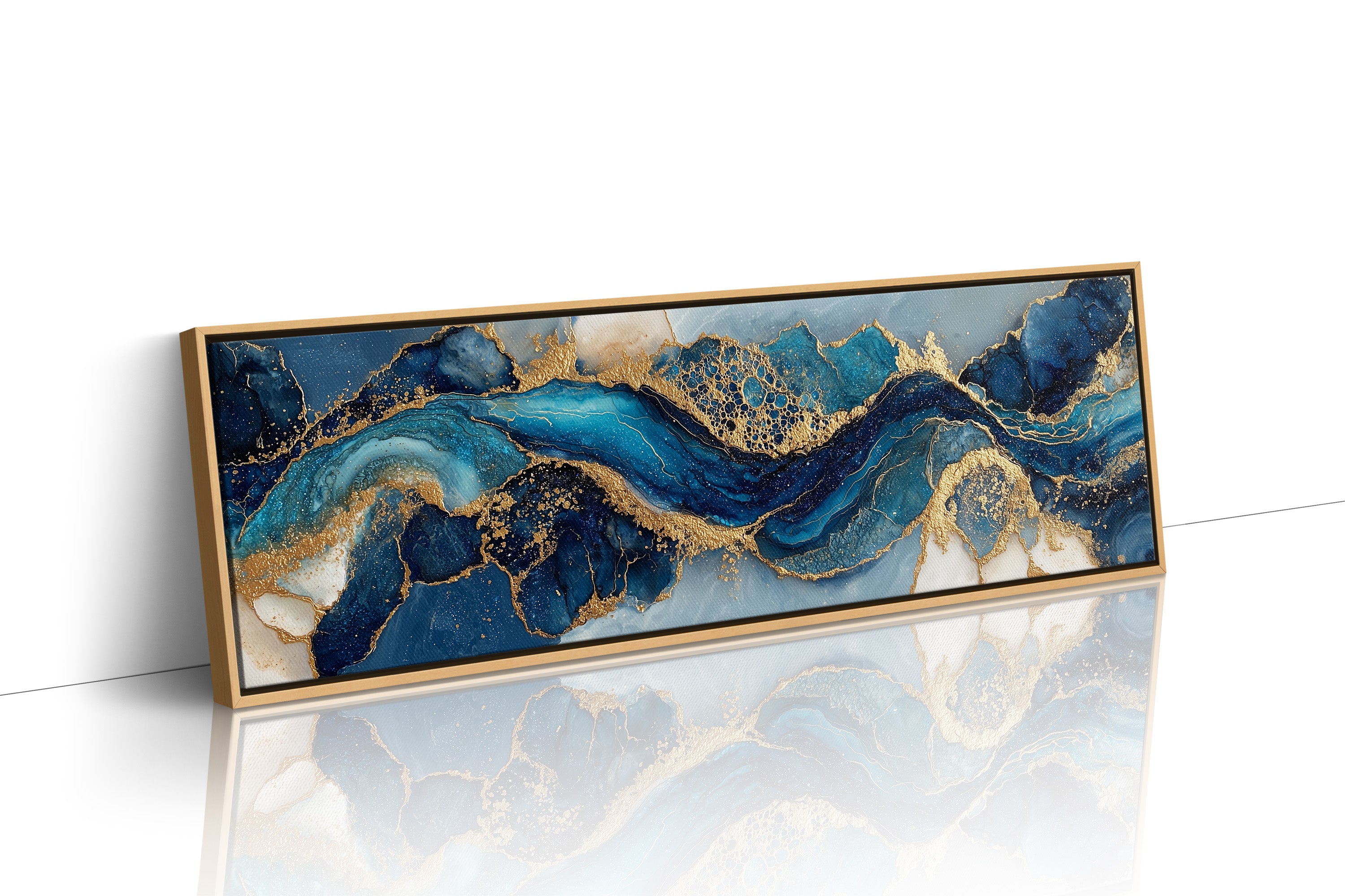 Blue And Gold Abstract Fluid Art