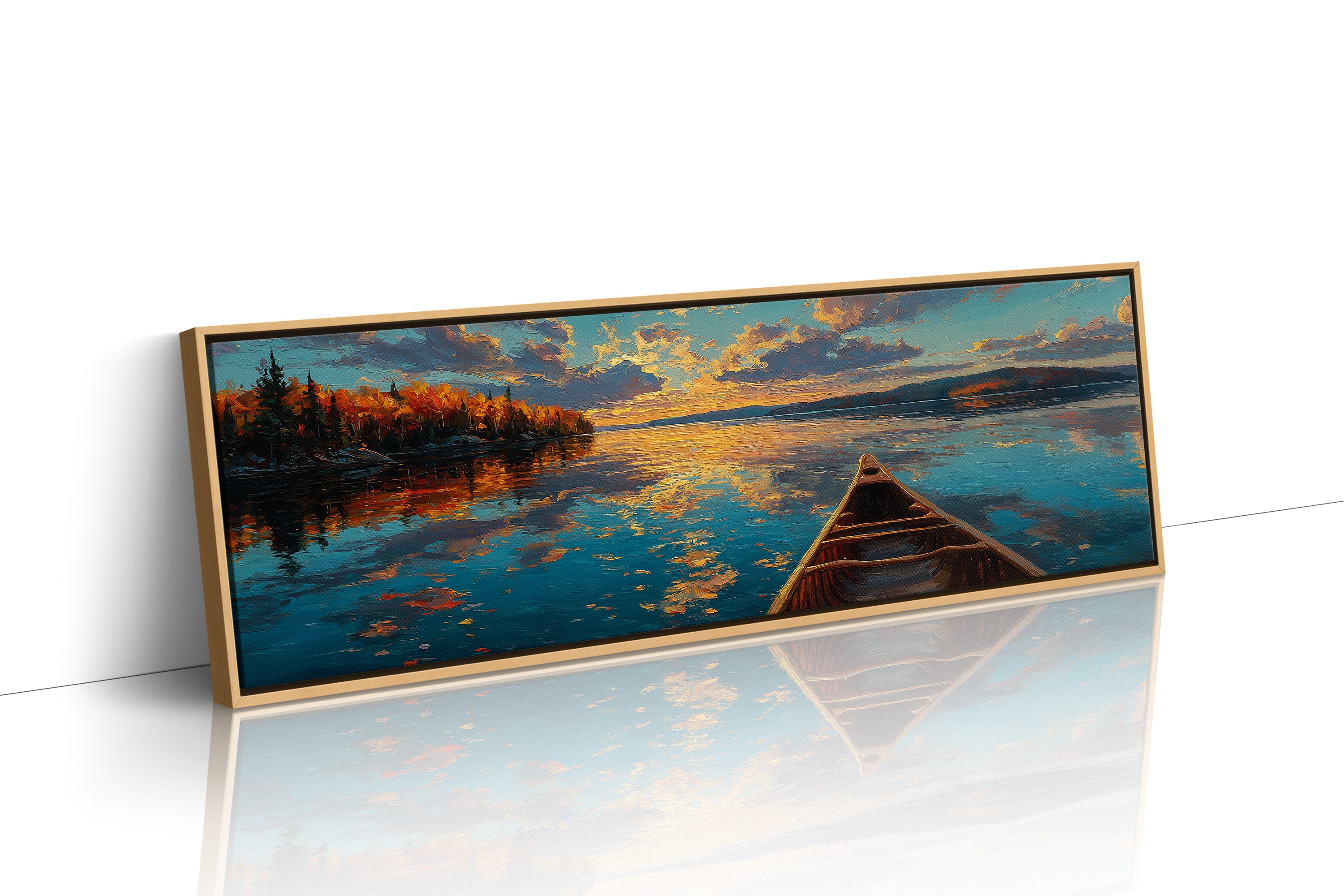 Canoe Drifting Across A Golden Lake