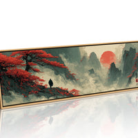 Red Sun Over Misty Mountain Peaks