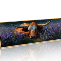 Texas Longhorn Resting in Bluebonnet Meadow