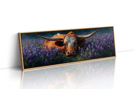 Texas Longhorn Resting in Bluebonnet Meadow