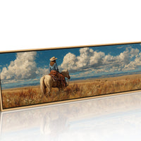 Cowgirl on Horse Overlooking Wide Western Prairie